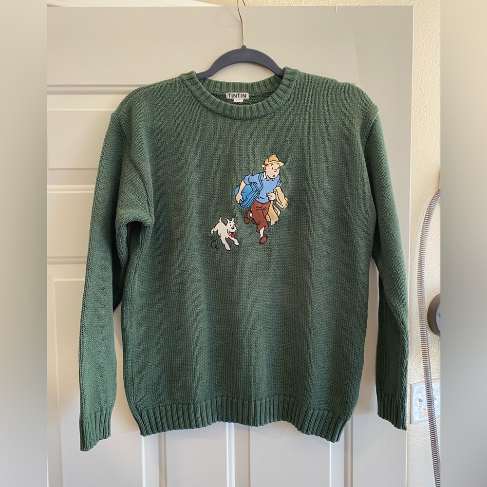 TinTin & Snowy Green Cable Knit Sweater
